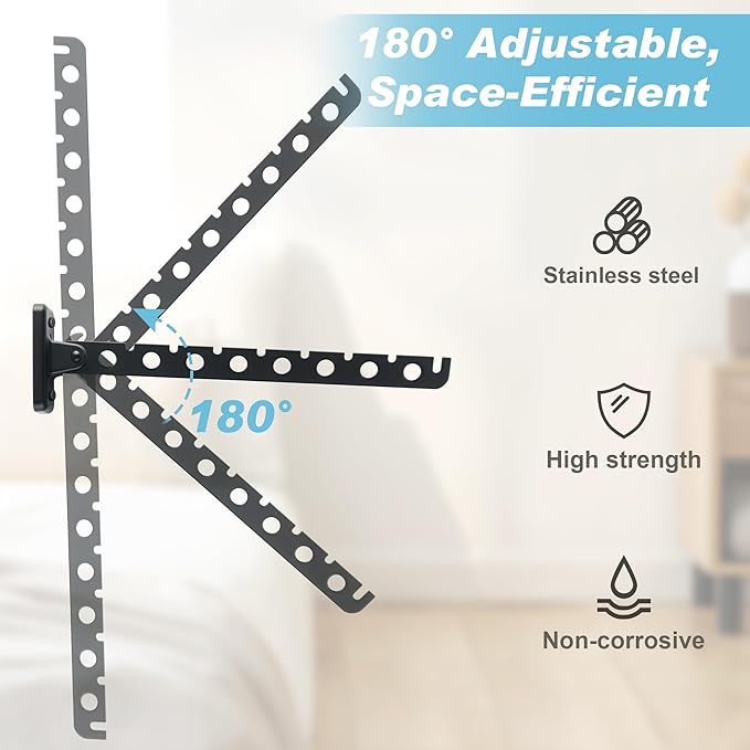 Alise Clothes Drying Rack Wall Mounted Coat Hanger Black,Foldable Hangers Rack Clothes Hook Closet Storage Organizer,Swivel Space Saving Clothes Hanger Rack for Bedroom Bathroom Laundry,2 Pack
