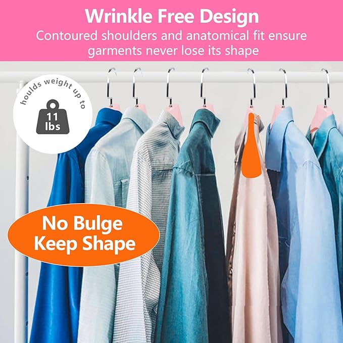 DEDU Suit Hangers for Men 20 Pack, Sweater Hangers No Shoulder Bump Non Slip Width 17.7", Plastic Clothes Hangers Pink with Metal Hook