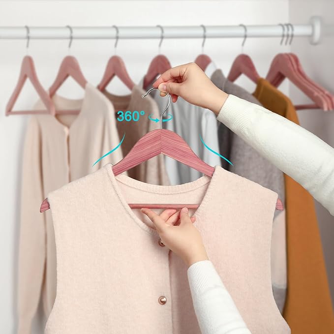 TOPIA HANGER 20-Pack American Red Cedar Wooden Hangers, Clothes Hangers for Closet, Wood Coat Hanger with Smooth Cut Notches, 360° Swivel Hook, Non-Slip Pants Bar-CT54C20