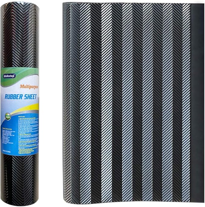 Unikstep, Rubber Sheet, 21.5"x14.5", Thick 0.08", for Shoe Sole Heel Repair, Furniture Pad, Vibration Reduce, DIY Gasket Seal Pad, Floor Anti Slip Cushion (Black Color V Pattern)
