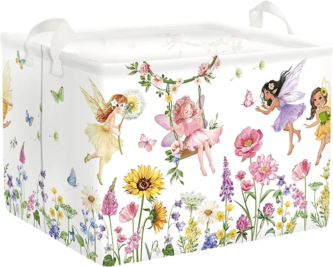 Fantasy Princess Laundry Hamper Colorful Large Storage Basket Collapsible Parents Organizer Kids Toy Clothes Bins for Bedroom, Bathroom, Fairy, 36L