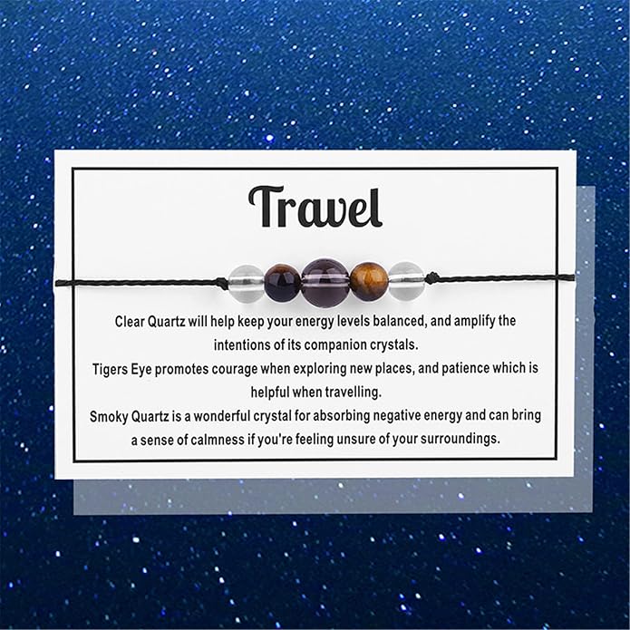 Caiyao Chakra Crystal Tiger Eye Bead Bracelet with Wish Card for Women Adjustable Spiritual Stone Braide String Bracelet Yoga Meditation Jewelry Gift