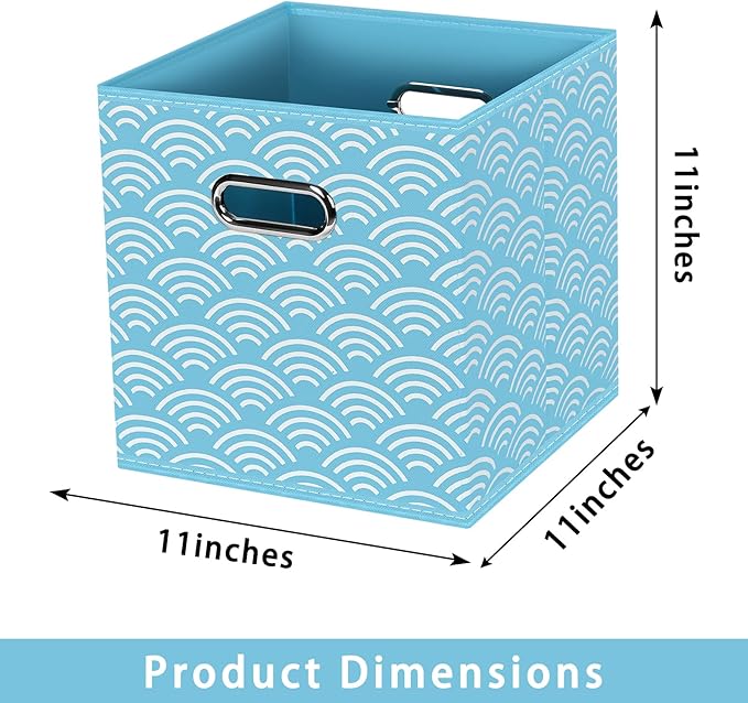 Fabric storage bins Cubes, Fabric Cube Organizer with Handle, Foldable Cube Bins for Cloth or Accessary Storage, 11x11x11, Set of 3, (Blue clouds)