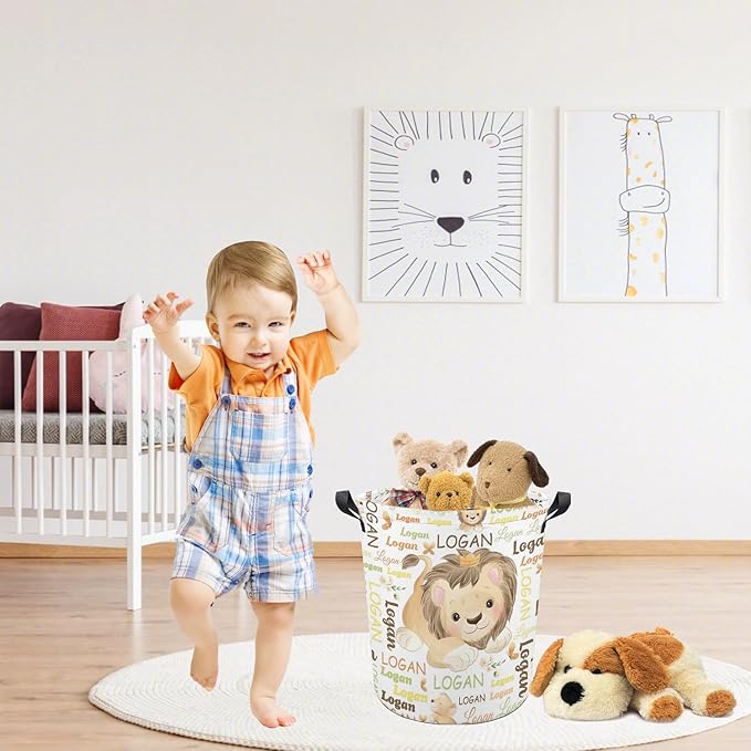 Lion Laundry Basket,Personalized Laundry Hamper for Boys Girls,Custom Laundry Basket With Name, Customized Dirty Clothes Hamper for Bathroom Bedrooms,S-16.5"X 13.8"