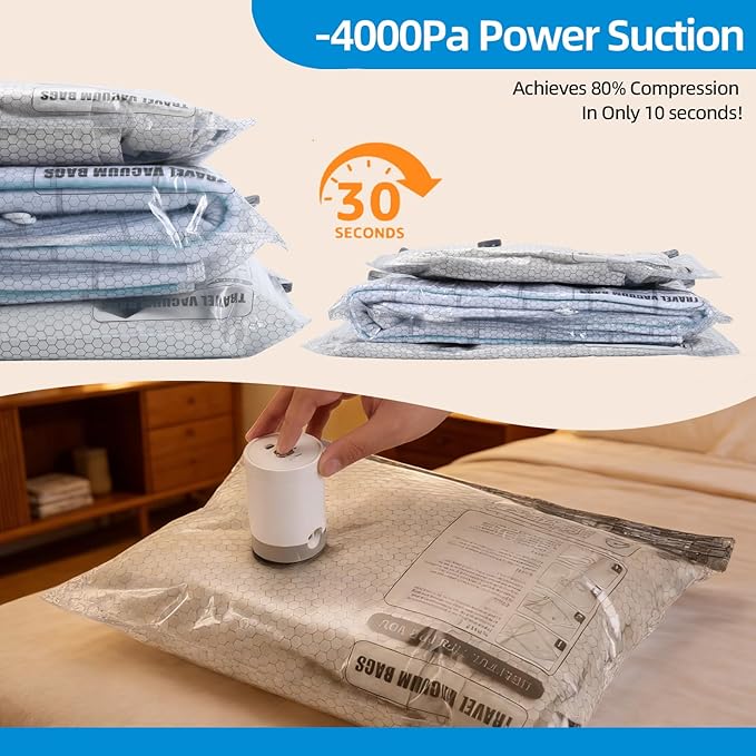 12 Pack Vacuum Storage Bags For Travel With Rechargeable Pump, Compression Packing Bags For Clothes & Blanket Storage, Space Saver Bags For Luggage Suitcase, Ideal For Long Haul Flights