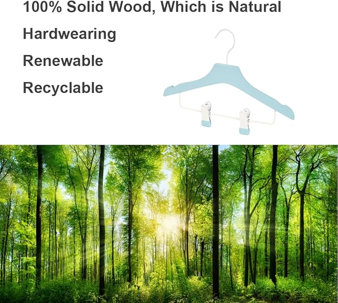 Blue 12.7" Ultra-Thin Wooden Children Closet Clothes Clips Hangers 20PCS Wood Baby Kids Coat Hangers for Infant Toddler Newborn Jumpsuit Pants Skirts Jeans Space Saving Heavy Duty Durable