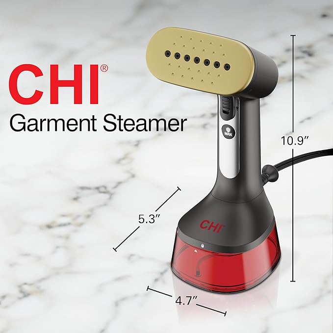 CHI Handheld Garment Steamer for Clothes, 2 Continuous Steam Modes, Full-Size 300 ml Capacity Water Tank, Ergonomic Handle, Vacation Essentials, 1600 Watts, 10’ Cord, Red (11590) (Pack of 2)