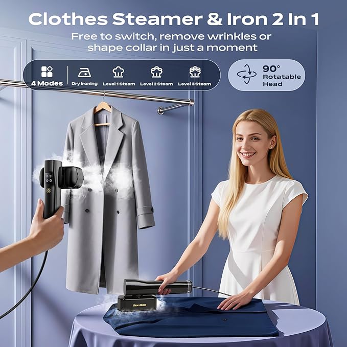 Travel Steamer for Clothes: 1000W Portable Clothes Steamer Handheld & Iron 2 In 1, Fast Heat Up with 4 Modes, Compact & Powerful Garment Steamer for Quick Wrinkle Removal, 110-120V