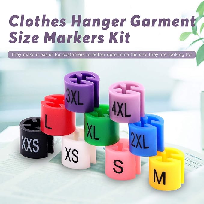 Swpeet 820Pcs 9 Common Sizes Plastic Hanger Size Markers Assortment Kit and 150Pcs Blue【 Sizes 2XL 】 Plastic Clothes Hanger Size Markers Color-Coding Hanger