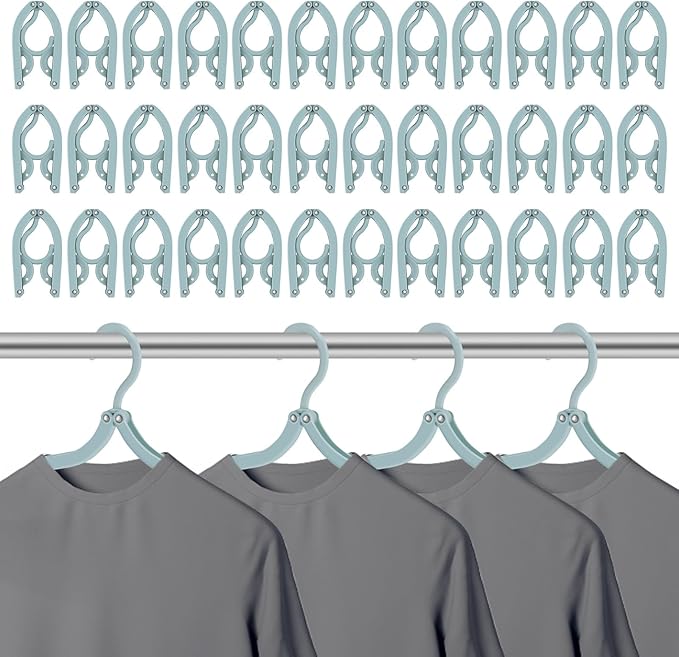 40PCS Large Travel Hangers Lightweight Portable Clothes Hangers with Non-Slip Grooves Space Saving Foldable Clothes Hanger 45cm Plastic Folding Hanger for Travel Camping Home RV