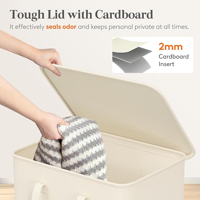 Lifewit 105L Large Big Laundry Hamper, Laundry Basket with Lid, Dirty Collapsible Clothes Storage with Easy Carry Extended Handles, Tall Hampers for Bedroom Laundry Room, White, 1 Pack