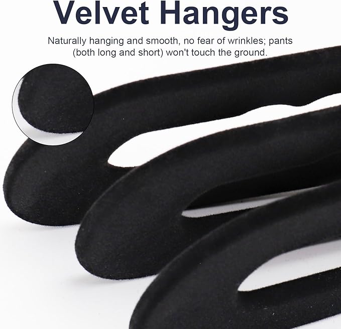 Velvet Pants Hangers - 32 Pack Black Non Slip Open Ended Hanger with 360 Swivel Hook - Closet Space Saving Hanger for Heavy Pants, Jeans, Trousers, Scarf