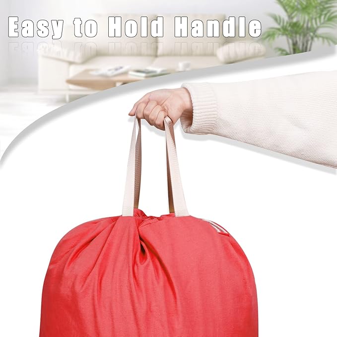 Sanlykate Large Canvas Cotton Laundry Bag with Drawstring & Handles, Heavy Duty Durable Dirty Clothes Organizer, Tear Resistant Hamper Liner Storage Bag, Travel Sack, 25.5 x 34inch - Red