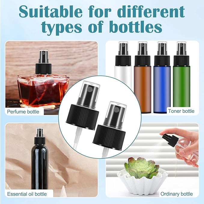 24 Pack Spray Bottle Top, Spray Bottle Nozzle Replacement, 24/410 Fine Mist Spray Caps with 5.9" Dip Tube, Plastic Sprayer Pump for Toners and Essential Oil Bottles, Home, Kitchen Black
