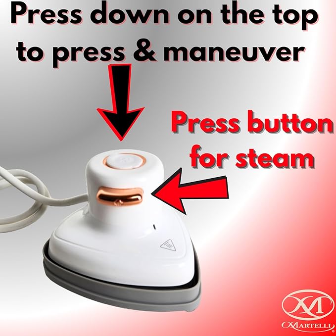 Martelli Triangle Mini Ceramic Soleplate Steaming Iron for Quilters and Sewing Enthusiasts, Portable Travel Size Mini Iron - Ergonomic Sewing Supplies