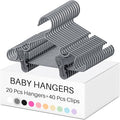 Hsei 5/10/40 Pack Baby Hangers with 10/20/80 Clips, Plastic Kids Pants Hangers for Nursery Closet Top and Bottom Clothes Hanger Set for Newborn Infant Toddler(60 Packs Total,Gray,10.6 Inch)