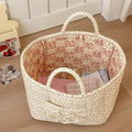 Quilted Fabric Storage Basket Boho Floral Laundry Baskets with Handles Collapsible Quilted Soft Basket for Car, Clothes, Toys Storage