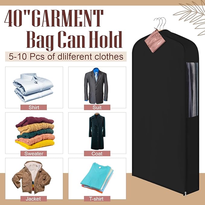 2 Sets 40'' x 24'' x 6'' Short Cotton Garment Bags for Hanging Clothes and Storage, 8 Cedar Blocks for Fresh Smell and Moth Protection, Breathable Covers for Closet Suits Fur Coats Sweaters