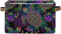 Large Storage Basket Bin Mandala Sea Turtle Storage Cube Box Foldable Canvas Fabric Collapsible Organizer with Handles for Home Office Closet