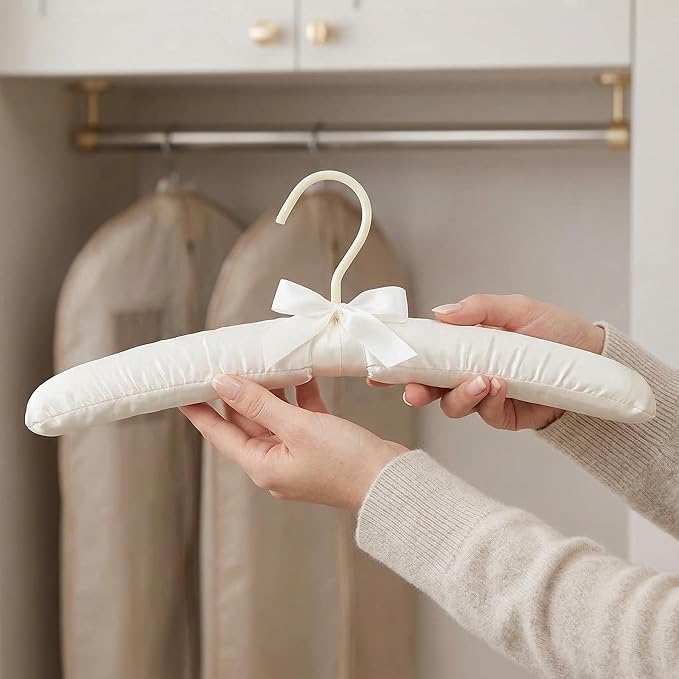 Tosnail 12 Pack Satin Padded Hangers Foam Padded Hangers Dress Hanger - Ivory