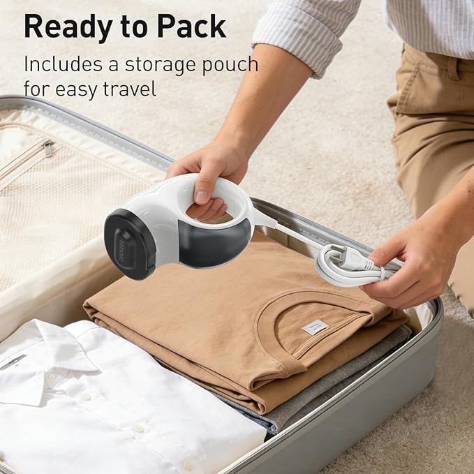 Vacuum Steamer for Clothes – Handheld Clothes Steamer with 2800Pa Suction & 25s Heat-Up – No-Drip Garment Steamers – Suction Steam Iron Alternative – Compact Steam Travel Iron with Base & Bag