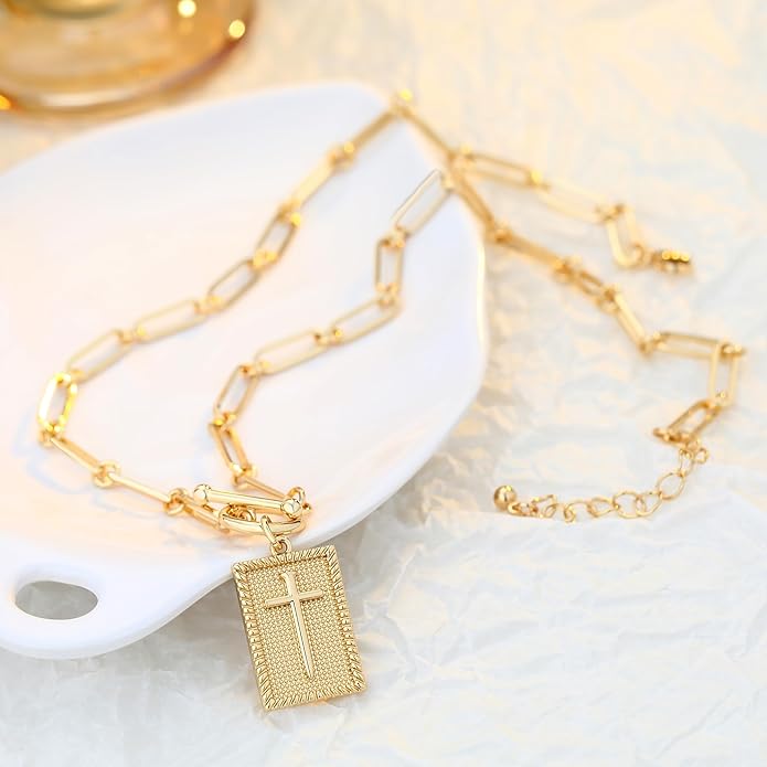 Chunky Gold Necklace for Women Gold Evil Eye Cowboy Pendant Necklace Dainty Paperclip Chain Vintage Luck Amulet Choker Necklaces Celestial Jewelry Gift