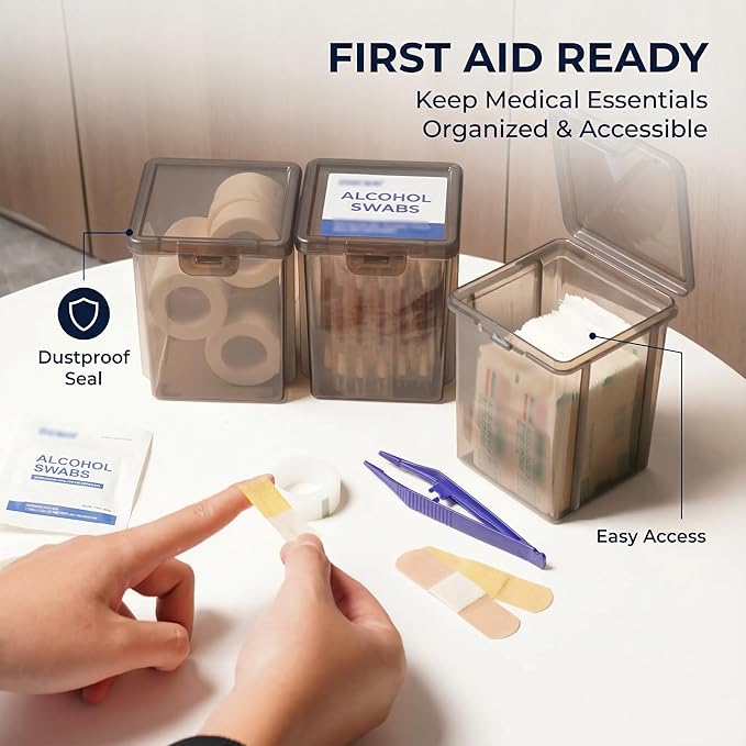 10 Pack Small Storage Bins with Lids, Stackable Plastic Organizer Boxes for Crafts, Jewelry & Beads, Office Supplies - 3.54x3.54x4.53 Inch – Black Square Medium