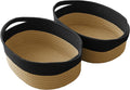Woven Basket,Small Rope Storage Bin with Handles & Ribbon Bag, Organizer for Shelves Closets,Gift Basket Empty for Birthday,Books,Dog Toys, Black&Jute/2 Pack