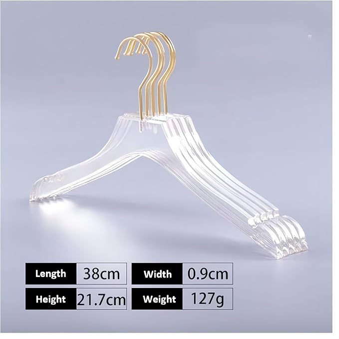 10 Pcs Clear Acrylic Hanger Crystal Clothes Hanger with Gold Hook Non-Slip Transparent Formal Dress Standard Hanger