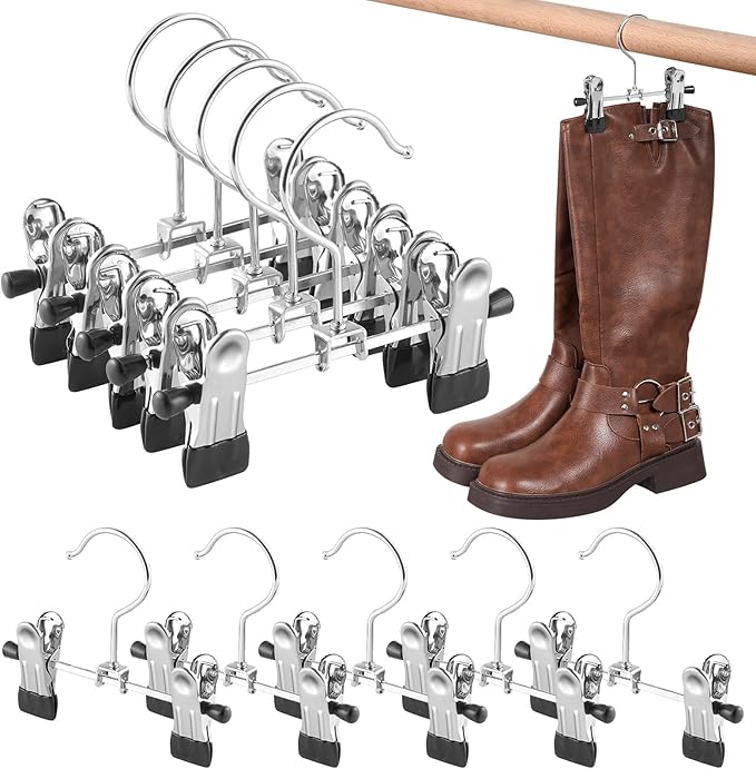 Boot Hanger for Closet with Clips, Space Saving Storage of Boots Leggings Jeans Scarves Hats (10)