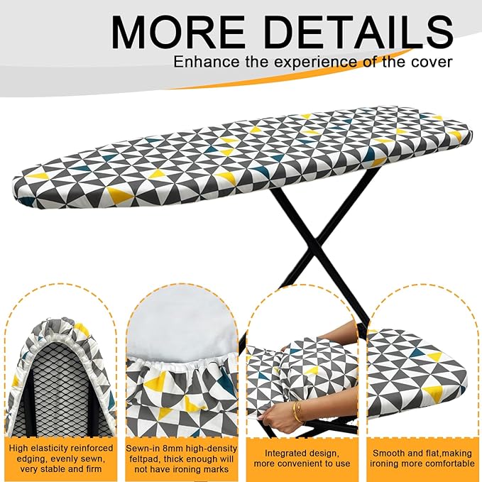 Ironing Board Cover and Pad, Sewn-in Thick Feltpads, Elastic Edge,13"x43"Scorch & Stain-Resistant Replacement Ironing Board Cover, Fits Standard Ironing Boards, Durability & Easy to Install