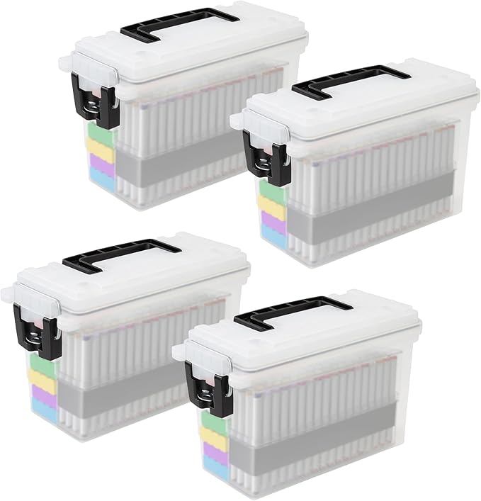 Sheffield 12758 4-Pack Ammo Storage Box, Stackable .30 Cal Field Boxes, Water and Dust Resistant, Lockable Storage Box with Handle, Secures Hunting Gear, Supplies, and Bullets, Made in USA, Frost