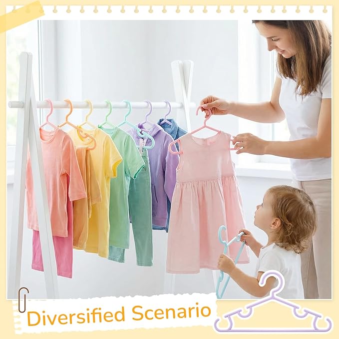 Hsei 60 Pack Pastel Color Kids Nursery Hangers Plastic Baby Hangers Heavy Duty Toddler Hanger for Pants, Coat, Skirts, Closet, Nursery Decor(Macaron)