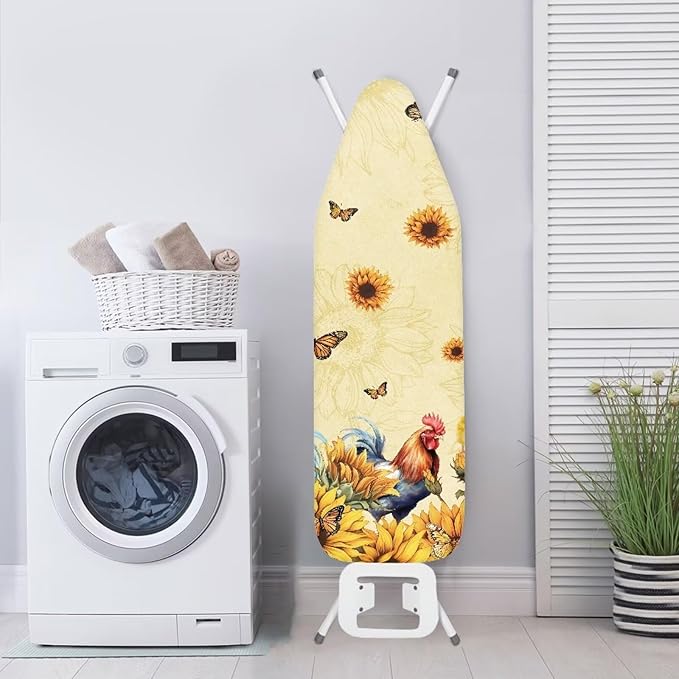 Rooster Chicken Sunflower Iron Pad Covers Standard Boards Stain & Scorch Resistant Soft Fabric Iron Board Replacement Cover for 15" x 54" Ironing Board Thanksgiving Decor