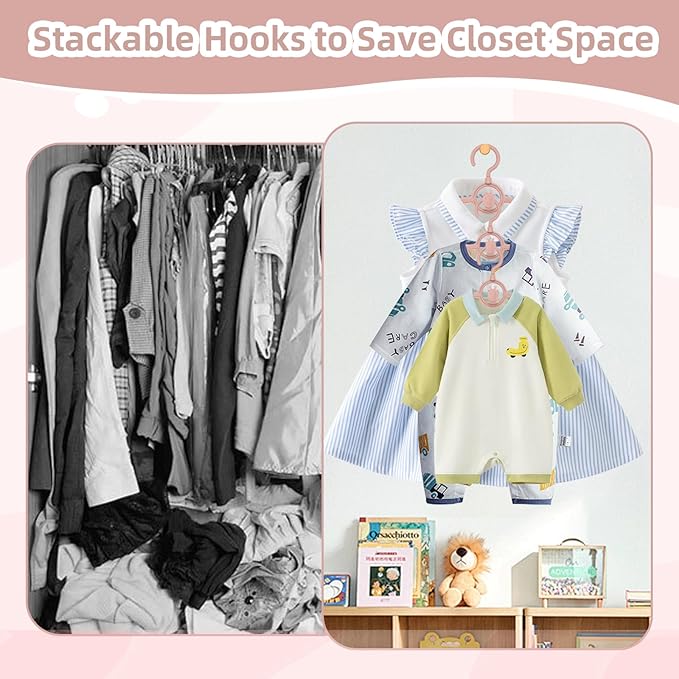 Baby Hangers for Closet, 360° Swivel Hook Kids Hanger, Non-Slip Baby Clothes Hangers, 20pcs Nude Pink Adjustable Toddler Hanger for Girl Boy Infant Kid Hangers, Space Saving