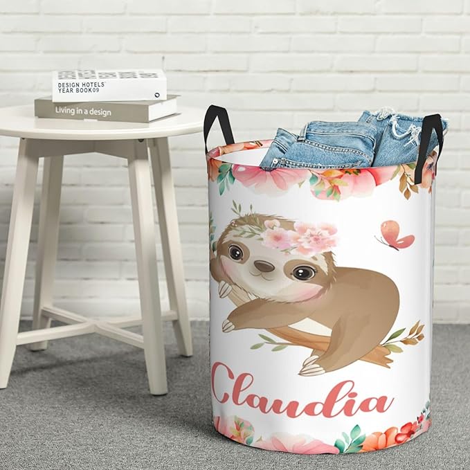 Personalized Sloth Laundry Basket For Baby Kids Boys Girls Adult Custom Hamper Basket With Name For Bathroom Bedrooms Collapsible Baby Laundry Basket, Dirty Clothes Hamper With Handles