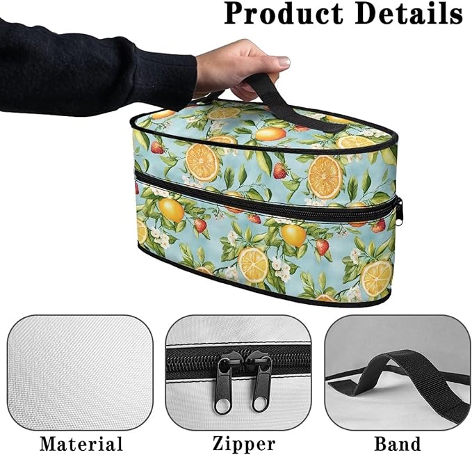Lemon Strawberry Iron Portable Storage Bag for Travel Fade Resistant Flower Protective Carrying Compatible with Full-Size Iron with Handle Zippered Bag,Case Only