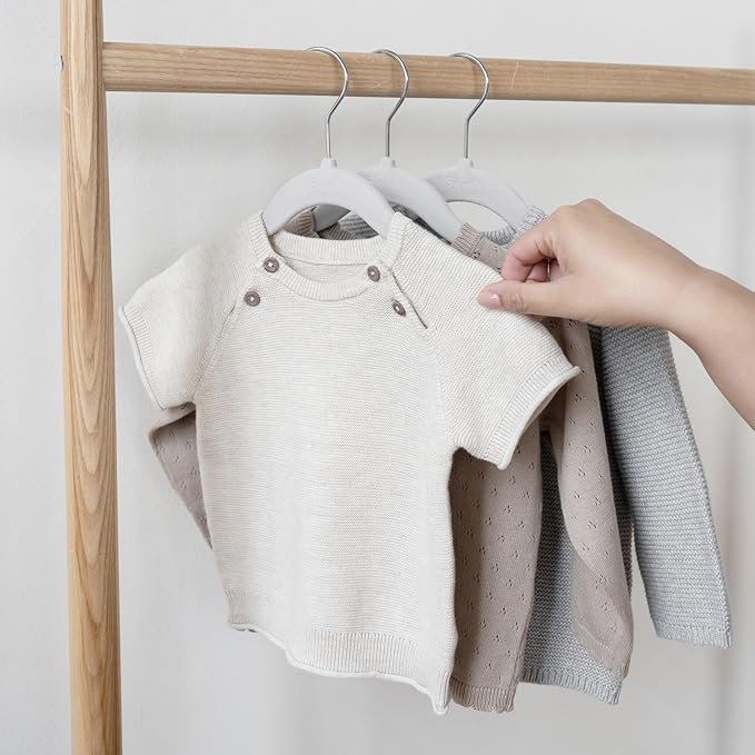3 Sprouts Velvet Baby Hangers - Non-Slip Hanger for Infant, Toddler, Baby Clothes - Closet Kids Hangers with Slim Design, Nordic Colors (Gray - Pack of 30, Pack of 30)