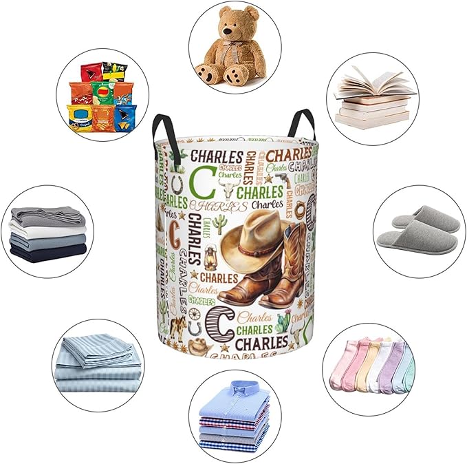 Personalized Cowboy Laundry Basket For Baby Kids Boys Girls Adult Custom Hamper Basket With Name For Bathroom Bedrooms Collapsible Baby, Dirty Clothes Hamper With Handles