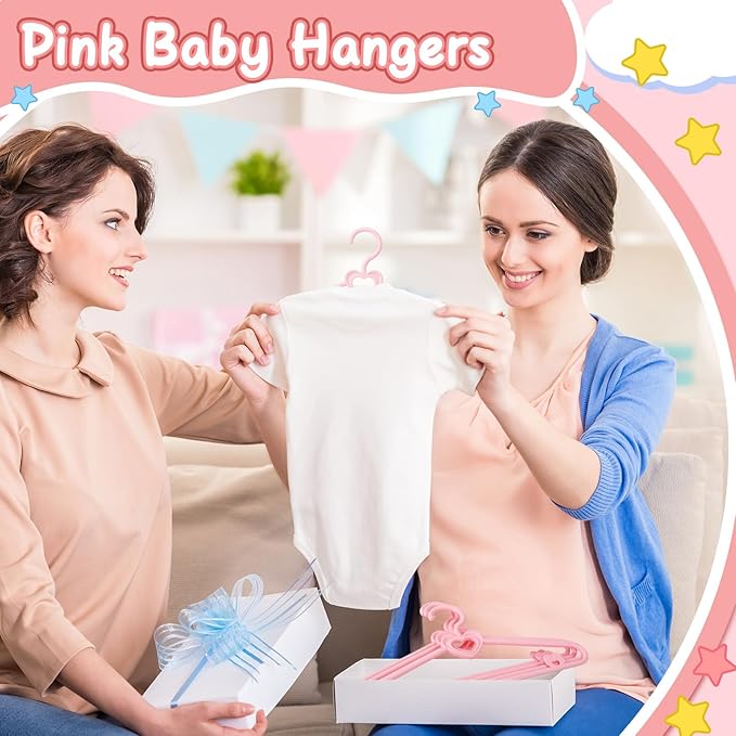 Pink Heart Baby Hangers 50 Pack Plastic Baby Clothes Hangers with Clips Non-Slip Laundry Kids Infant Hanger for Newborn Toddler Clothes, Stackable Space Saving