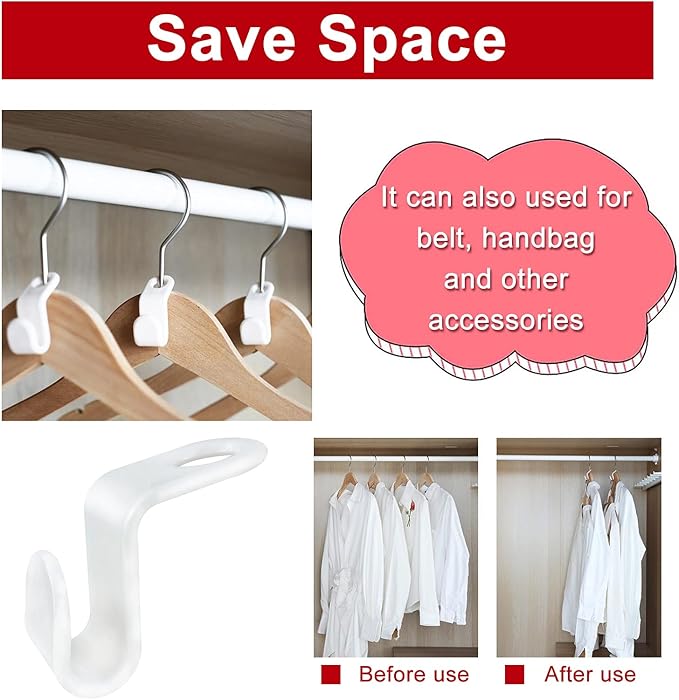 Andiker 40Pcs Clothes Hanger Connector Hooks, Plastic Mini Closet Hanger Organizer, Space Saving Cascading Connection Hooks for Clothes Hangers, White