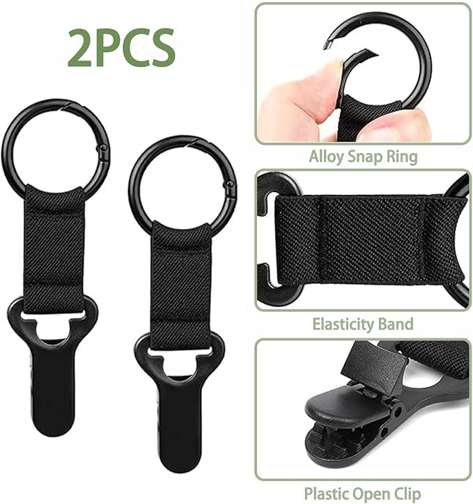 Hat Clip for Travel on Bag - Elastic Hat Holder Clip for Sun Hats, Baseball Caps, Backpack, Luggage & Suitcase, Essential Travel Accessories for Vacation Beaches(2 Pack, Black)