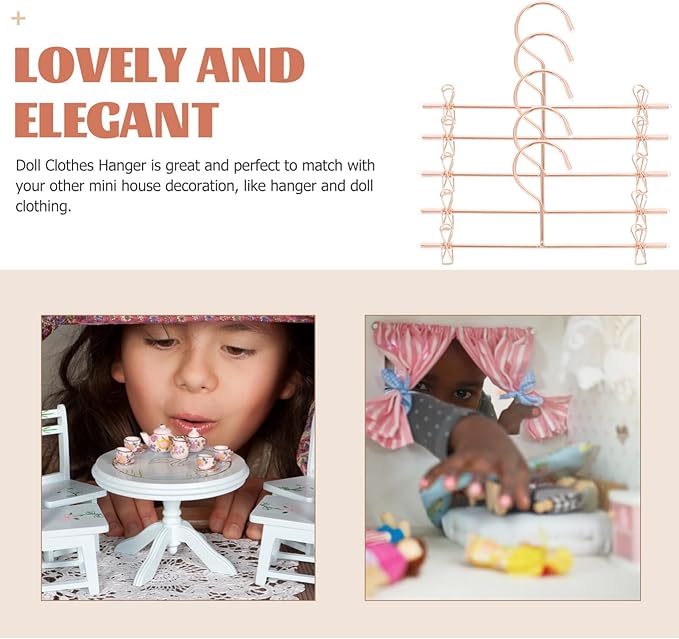 Luxshiny 5Pcs Mini Clothes Hangers, Metal Outfit Hanger Decorative Miniature Hangers Ornaments Clothes Accessories (Rose Gold)