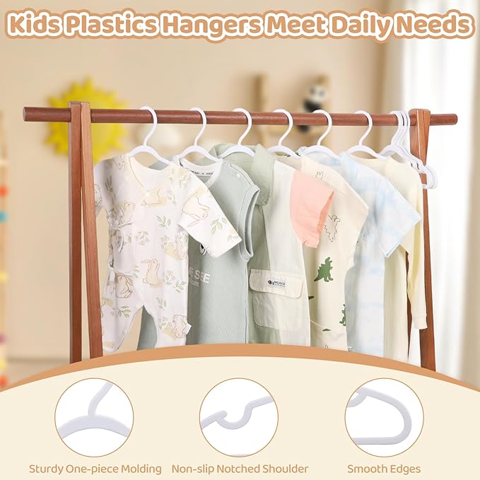 100 Pack White Baby Hangers 12.91 Inch - Kids Non-Slip Clothes Hangers for Infant & Child, Durable Plastic Children's Hangers for Closet, Pants, Coats, Skirts