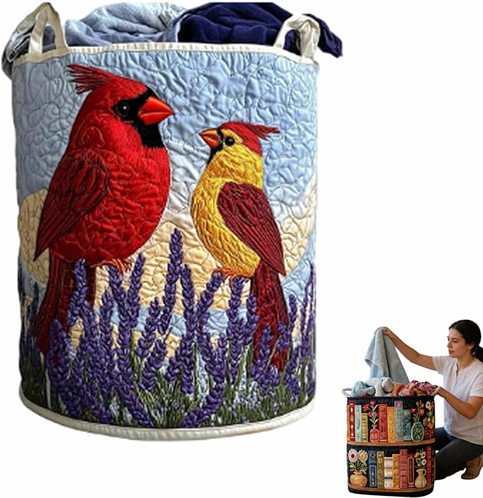 Quilted Laundry Basket, Quilted Laundry Basket with Handles, Boho Fabric Floral Storage, For Bedroom Laundry (#07, 16"L x 16"W x 22"H)