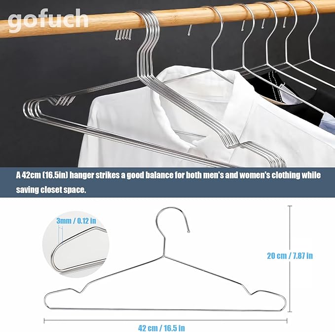 Clothes Hangers 100 Pack - Heavy Duty Stainless Steel Metal Hangers, Ultra Thin Space Saving Wire Coat Hangers with Non-Slip Shoulders (16.5 Inch)