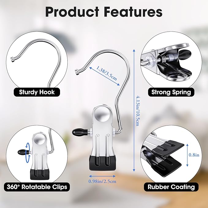 60 Pack Boot Hangers Clips for Closet, Heavy Duty Legging Organizer for Closet Hanging Pants Hangers with Clips Clothes Pins Hanger Clips Laundry Hooks Towel Socks Hats Tall Boots Home Travel Silver