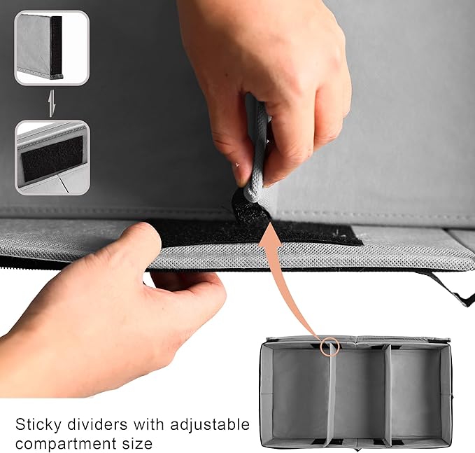 Frassie Under Bed Storage Containers with Wheels Under bed Shoe Storage Organizer Drawer with Metal Zipper (Grey)