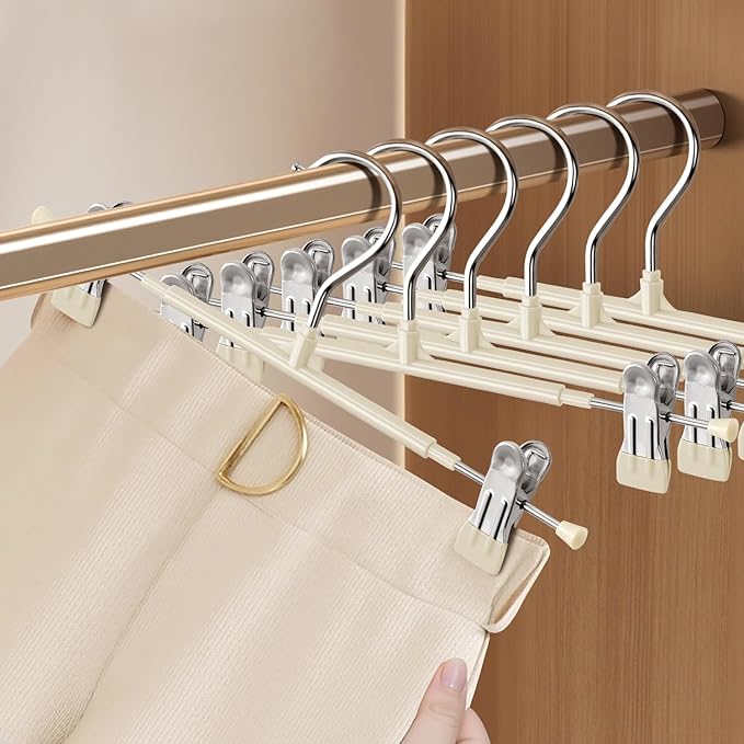 Pants Hangers with Clips 10PACK Adjustable Skirt Hangers for Women Metal Non-Slip Trousers Hanger Heavy Duty Space Saving Clothes Hanger for Shorts,Jeans,12Inch Lvory