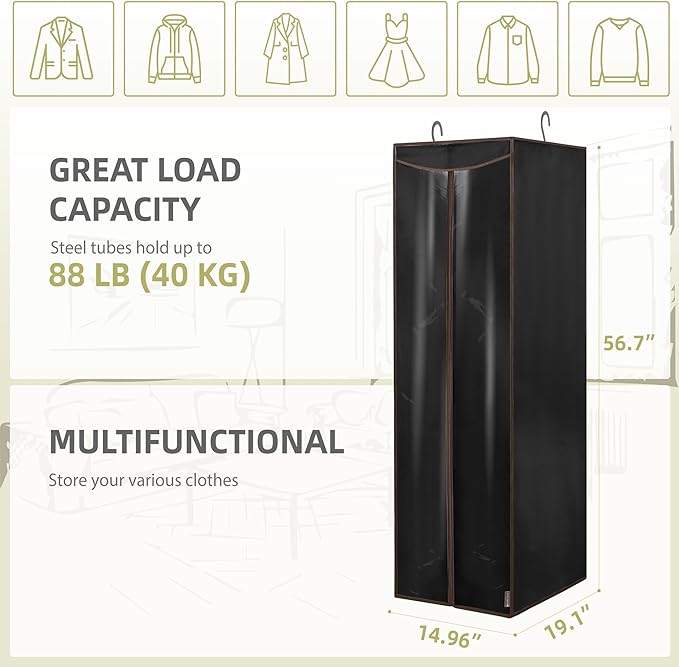 Garment Bags for Hanging Clothes Storage, Long Garment Cover with Zippered Clear Window for Closet Wardrobe Clothes Rack Organizer, Hanging Garment Bags for Dresses, Suits, 1 Pack, Black